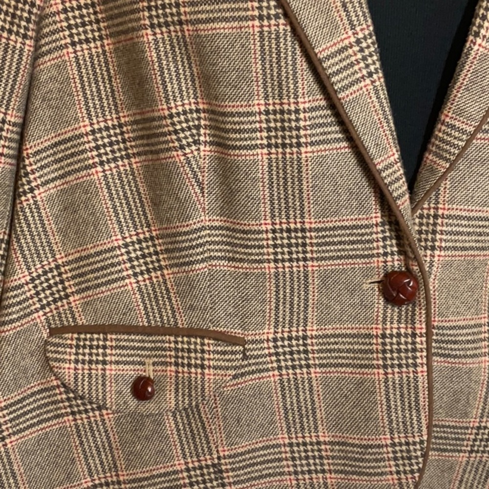 Lands End Women’s Blazer Wool Blend Brown Glen Plaid 18W Jacket - Picture 2 of 12